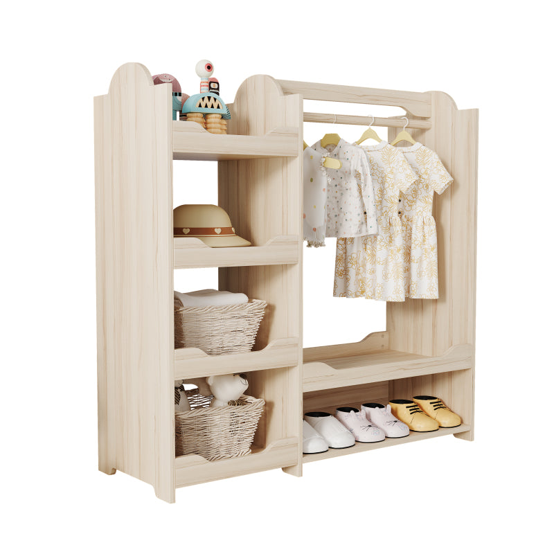 Kindergarderobe/Kinderkleiderschrank mit Kleiderstange & 4 Regalen, Aufbewahrung für Kinderzimmer, Standgarderobe Naturholz, 110*39*110 cm