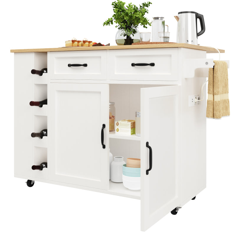 Kücheninsel, Küchenwagen mit Steckdosenleiste ausgestattet, Küchenschrank, Abnehmbare Servierwagen mit Weinregal,buffetschrank, Speisewagen mit Holzmaserung, buffetschrank, weiß