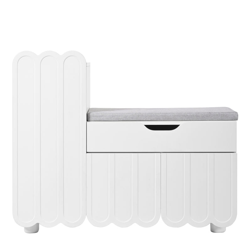 Moderner 3-Türen-Schuhschrank mit Schublade & Sitzpolster, Stilvolle Schuhbänke für Flur und Eingangsbereich, Weiß