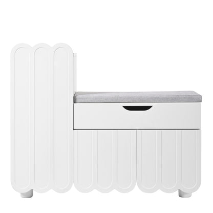 Moderner 3-Türen-Schuhschrank mit Schublade & Sitzpolster, Stilvolle Schuhbänke für Flur und Eingangsbereich, Weiß