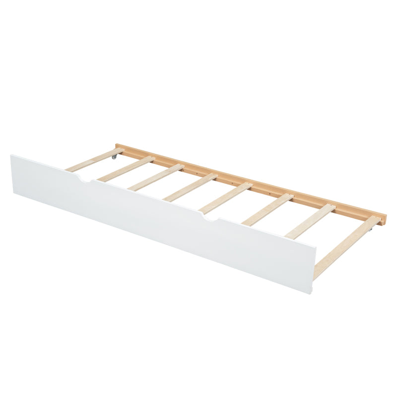 Etagenbett, Baumhausbett mit Schubladen und Ausziehbett, Mit Ausziehtisch, Reichlich Stauraum, Holzbett mit Fenster, Rahmen aus Kiefer, Graffiti-Tafel, Kiefer+MDF, weiß+Natur, 90x200&90*190cm