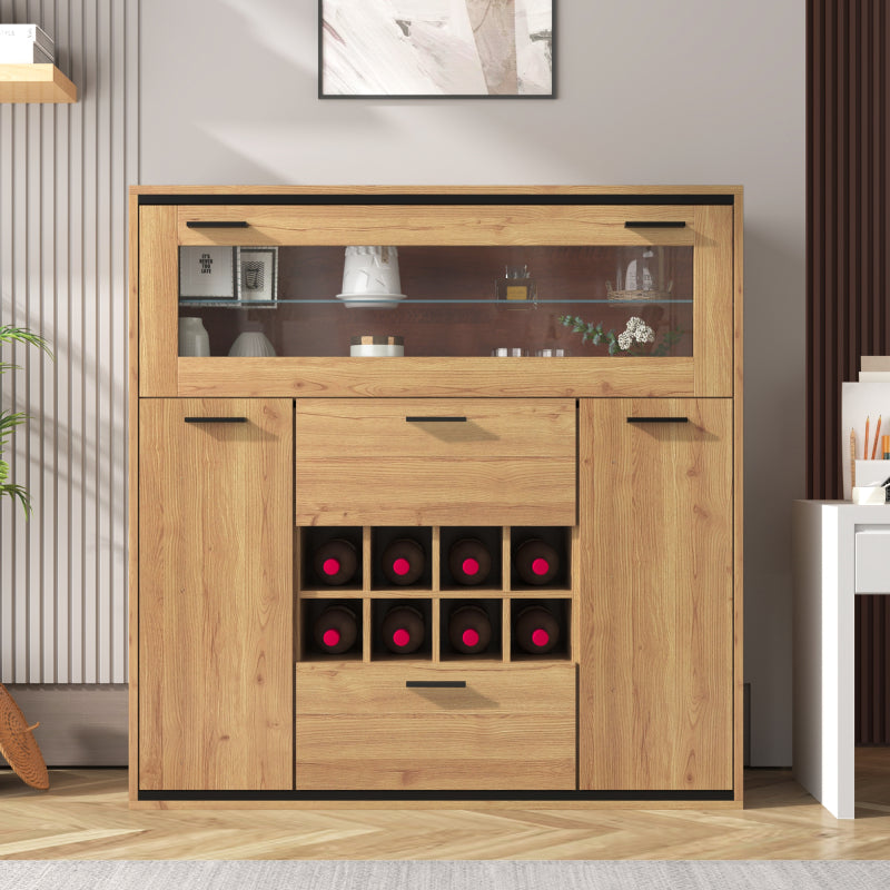 Sideboard, Eleganter Weinschrank mit Doppeltüren, Glasregal und Weinhalterung - Perfekte Aufbewahrung in einem stilvollen Sideboard