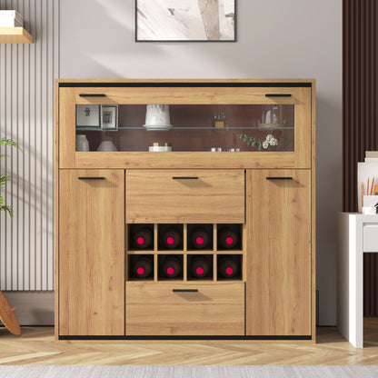 Sideboard, Eleganter Weinschrank mit Doppeltüren, Glasregal und Weinhalterung - Perfekte Aufbewahrung in einem stilvollen Sideboard