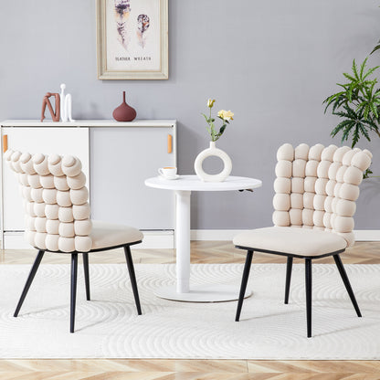 Esszimmerstuhl 2er Set Samt, Schwarz-Metallbeine, Modern Luxus, Cremeweiß