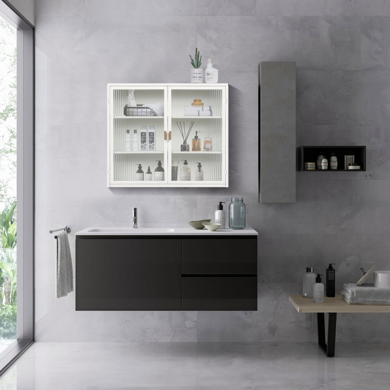 70CM Glastüren Moderner zweitüriger Wandschrank mit dreistufiger Lagerung für Eingangsbereich Wohnzimmer Badezimmer Esszimmer(White)