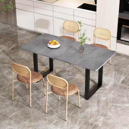 4er set Esszimmerstuhl, moderner, einfacher Freizeitstuhl mit vier Stützbeinen aus Metall, Rattan-Freizeitstuhl, Wohnzimmer- und Schlafzimmerstuhl, Braun
