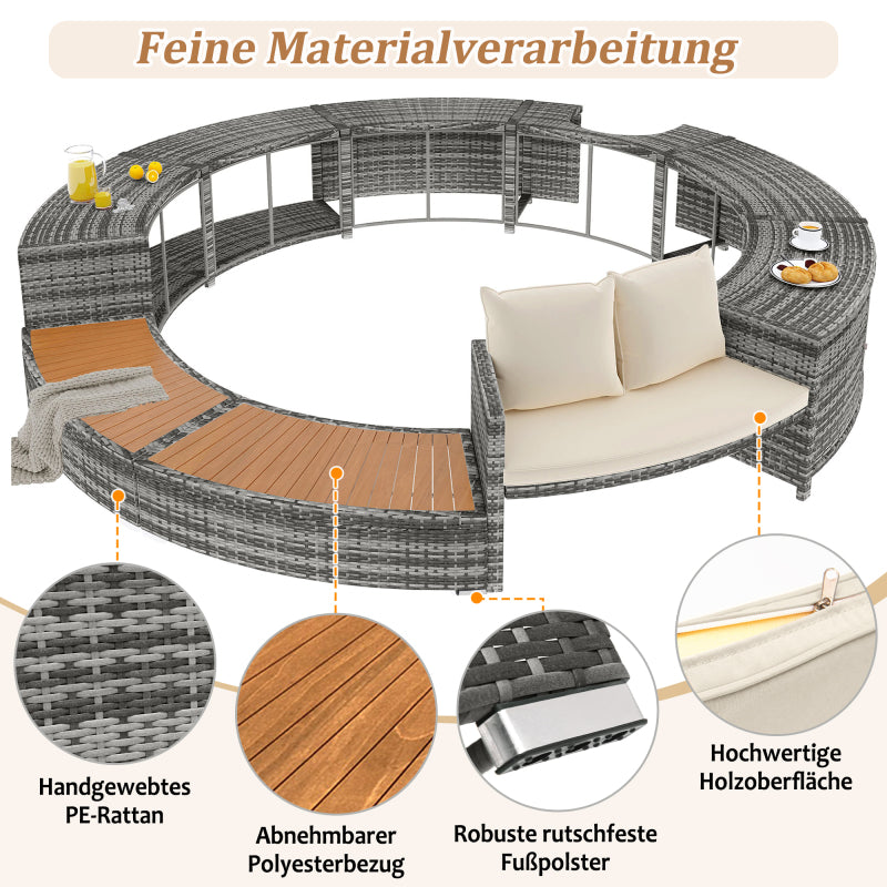 Garten-Lounge-Set mit runder Couch, Gartenmöbel-Set, Lounge-Set, für Whirlpool und Pool, mit verstellbaren Füßen, inklusive Kissen, Möbel für Terrasse, Garten oder Poolbereich(previous sku:HW00004AAA)