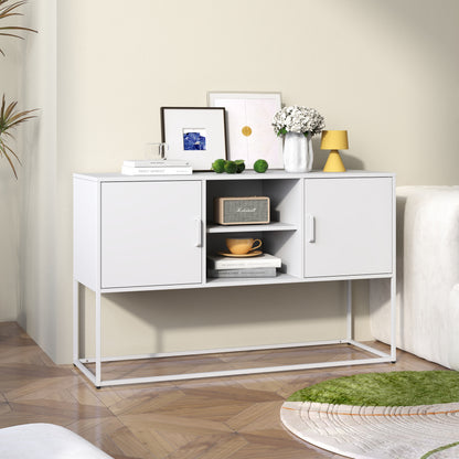 Weißer Metall-Akzent-Schrank, Sideboard-Buffet und Aufbewahrungs-Schrank-Safe, Robuster Metallbau mit stilvollem Weiß,  H 75 cm × B 120 cm × T 40 cm