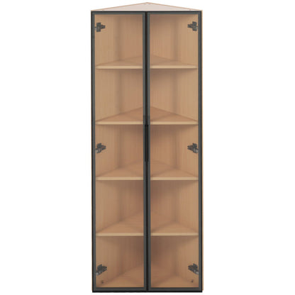 Eckvitrine, Eiche-Optik: Glasvitrine für Sammlungen, Bücher, Wein oder als Badezimmerschrank 62x35x160cm