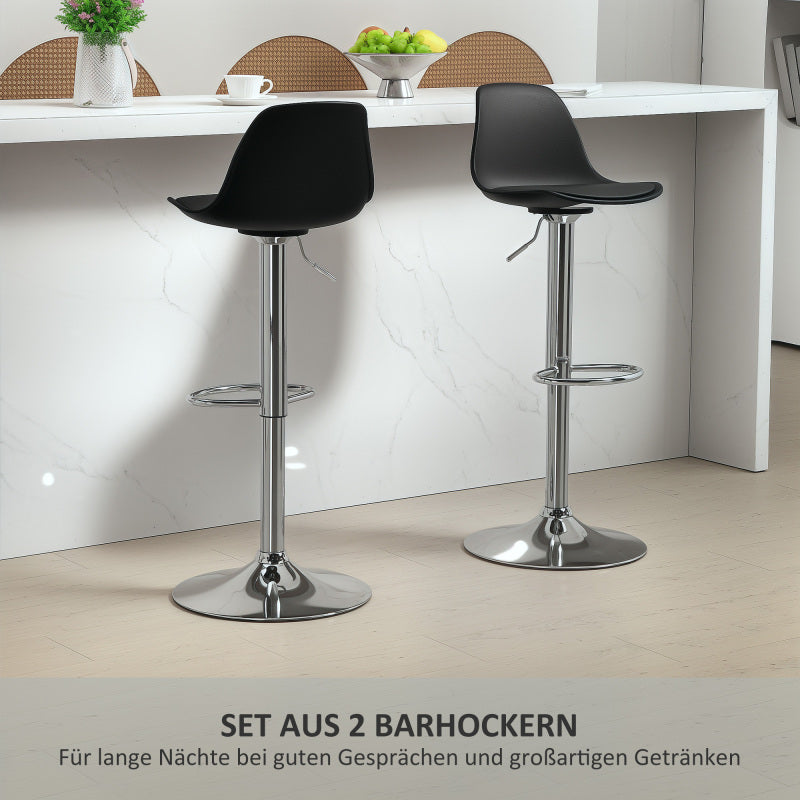 Barhocker 2er Set, Gepolstert Barstuhl mit Stahlgestell, 360° Drehbar Tresenhocker für Küche, Wohnzimmer, Esszimmer, Kunstleder Schwarz