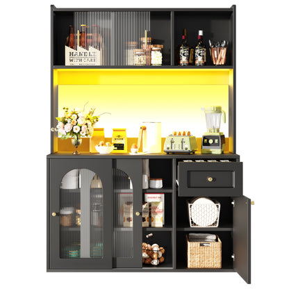 Küchenschrank, Esszimmerschrank, Sideboard mit LED-Beleuchtung, schwarz