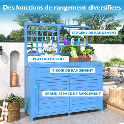 Holz Gartenschrank,Gartenschrank mit Regalen  Outdoor Schrank, Gartenschrank Geräteschuppen Terrassenschrank, Balkonschrank, Gerätehaus, Garten Möbel, Blau