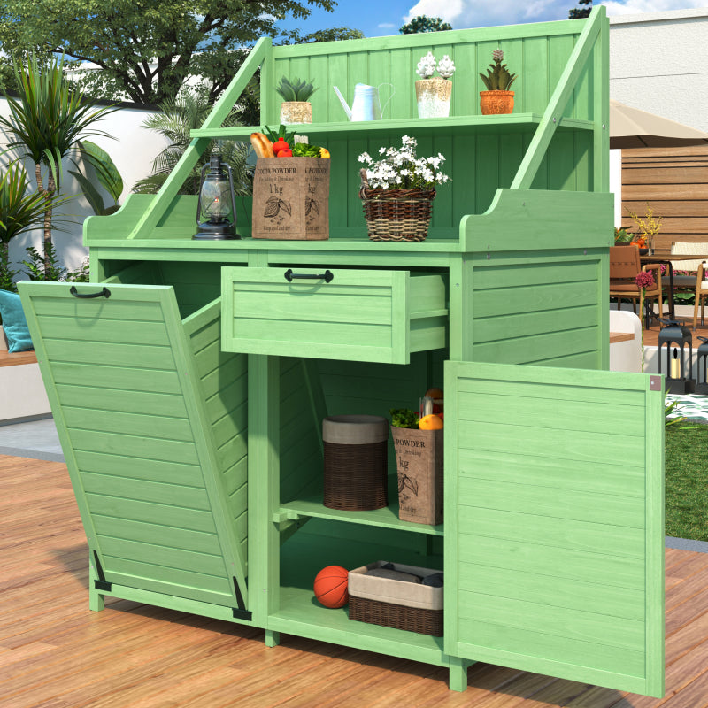 Holz Gartenschrank,Gartenschrank mit Regalen  Outdoor Schrank, Gartenschrank Geräteschuppen Terrassenschrank, Balkonschrank, Gerätehaus, Garten Möbel,Grün