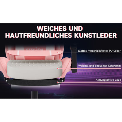Gaming Stuhl Computerstuhl Ergonomischer Gaming Chair mit Fußstütze Bürostuhl Ergonomischer Computerstuhl mit Lendenwirbelstütze Pinkwhite