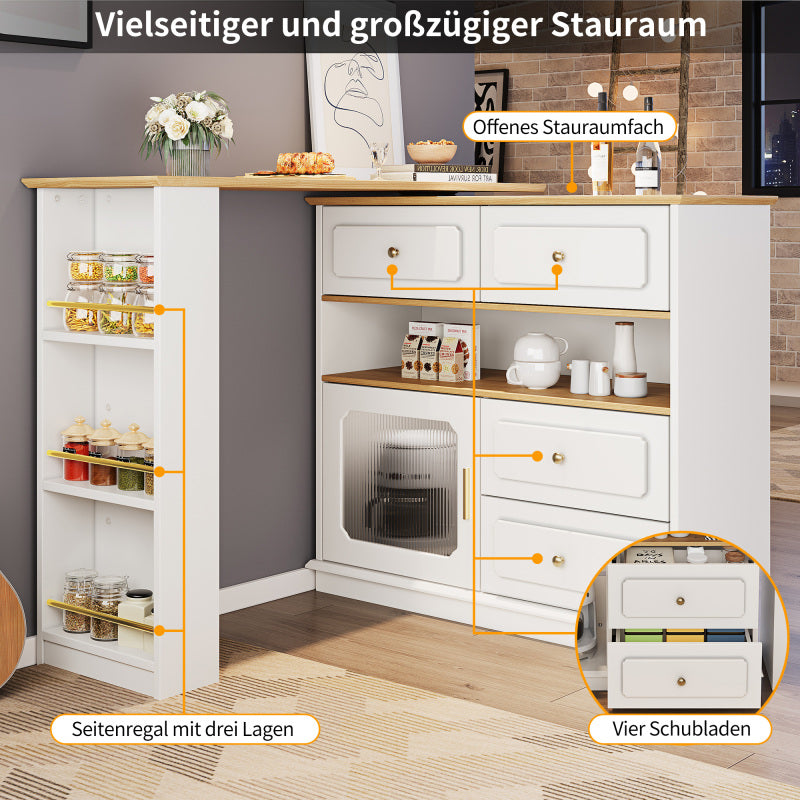 Hochtisch Kücheninsel  Bistro Table (125-181×39×104.5cm) , 360° drehbare Essbar, weiß