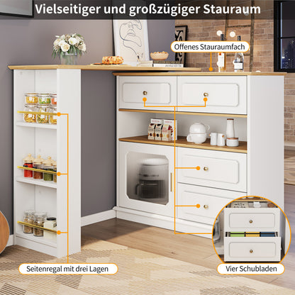 Hochtisch Kücheninsel  Bistro Table (125-181×39×104.5cm) , 360° drehbare Essbar, weiß