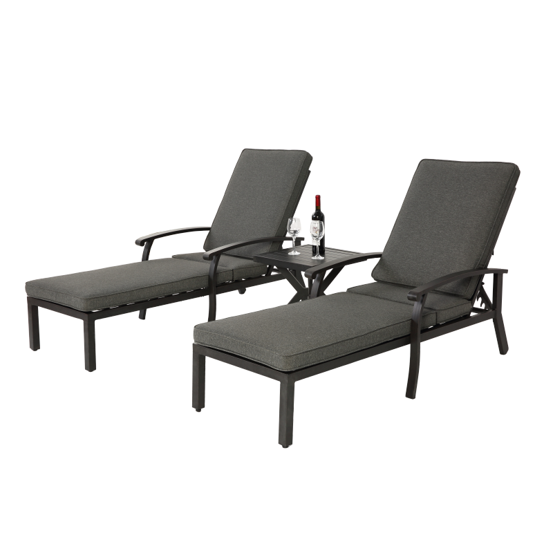 Lounge Patio Chair with Cotton Cushion, Adjustable Reclining Rust-Resistant Aluminum  Poolside Chaise Lounge Furniture, Waterproof Grey Cushion (1pc)