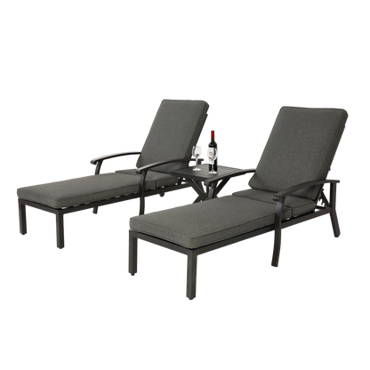 Lounge Patio Chair with Cotton Cushion, Adjustable Reclining Rust-Resistant Aluminum  Poolside Chaise Lounge Furniture, Waterproof Grey Cushion (1pc)