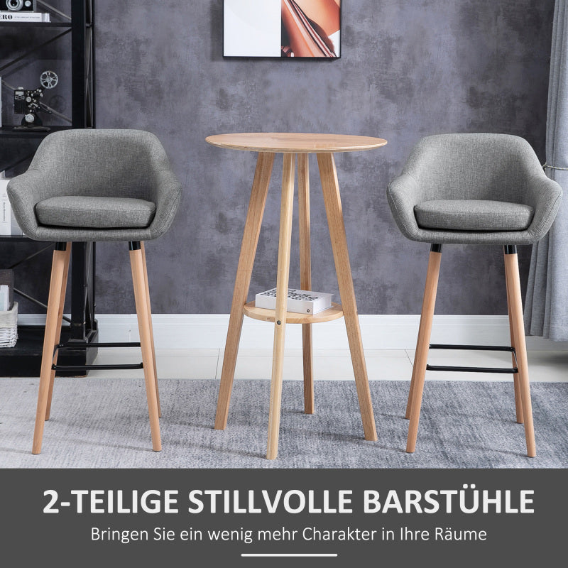 2er-Set Barhocker, Barstuhl aus Leinen mit Sitzkissen, Küchenhocker, Bistrohocker mit Fußstützen, Tresenhocker, Grau, 55 x 48 x 100 cm