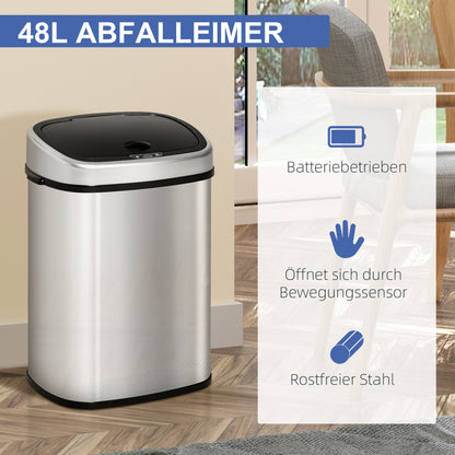 Mülleimer 48L Küchenabfalleimer mit Infrarotsensor, hygienisch, Edelstahl in Silber, L40,5xB29,5xH68 cm
