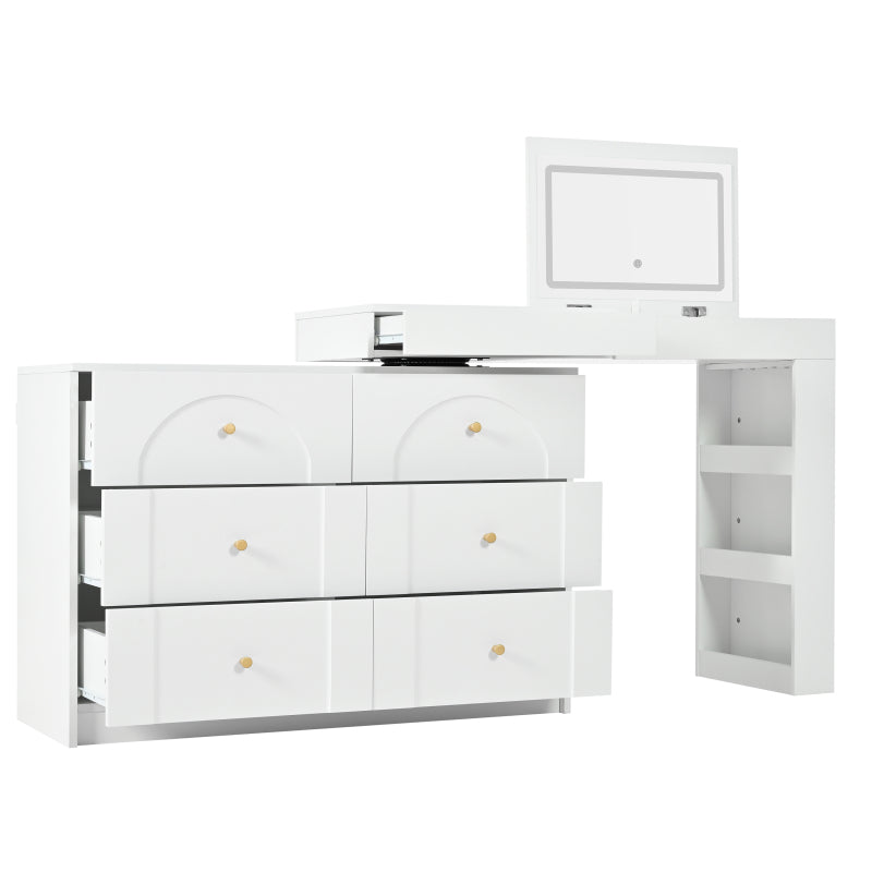 Drehbarer Schminktisch mit LED-Beleuchtung, weiß