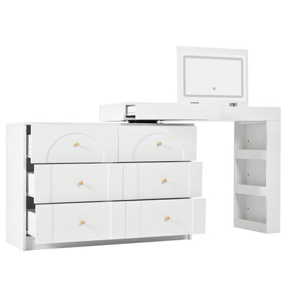 Drehbarer Schminktisch mit LED-Beleuchtung, weiß