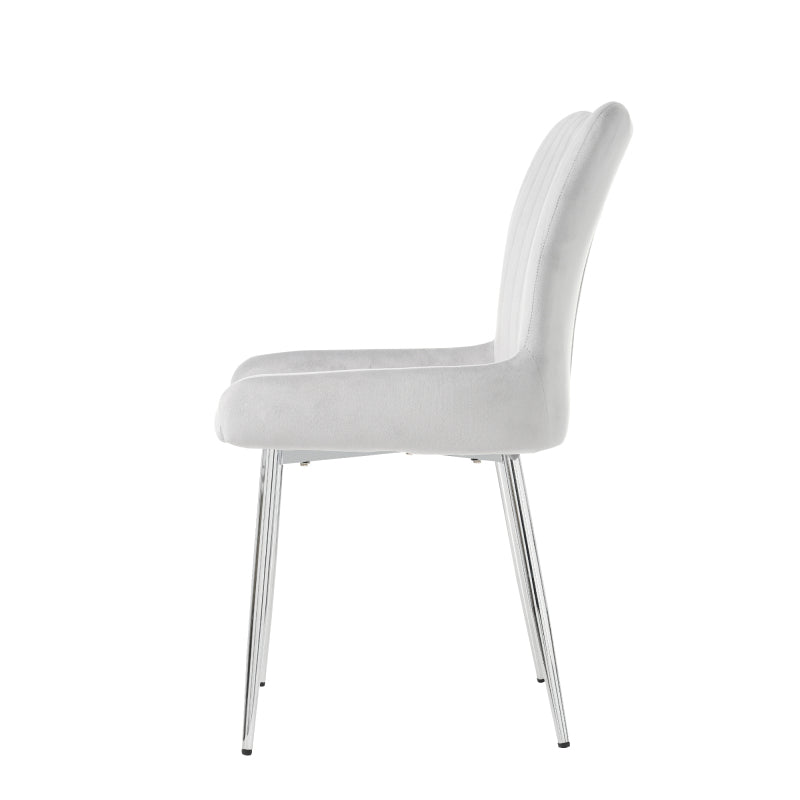 Samt-Esszimmerstuhl, 2er-Set, luxuriös, Wohnzimmer, Schlafzimmer, Lounge-Stuhl mit vier Silberne Metallstützbeinen, Lendenwirbelstütze,Grau