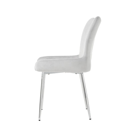 Samt-Esszimmerstuhl, 2er-Set, luxuriös, Wohnzimmer, Schlafzimmer, Lounge-Stuhl mit vier Silberne Metallstützbeinen, Lendenwirbelstütze,Grau