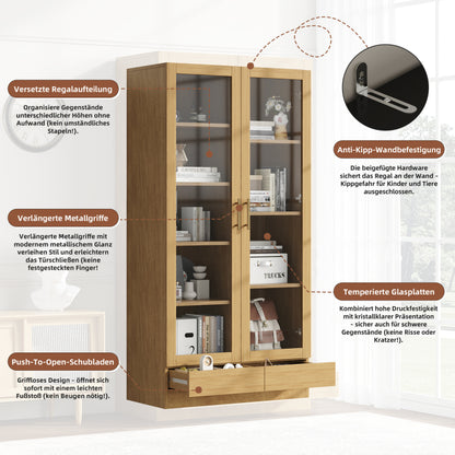 Glasvitrine (Büroschrank/Bücherregal/Aktenschrank/Aufbewahrungsregal) , 80*40*160 cm, Holzfarbe
