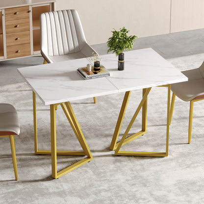 Moderner Esstisch mit Marmor-Muster, erweiterbar, Weiß+Gold