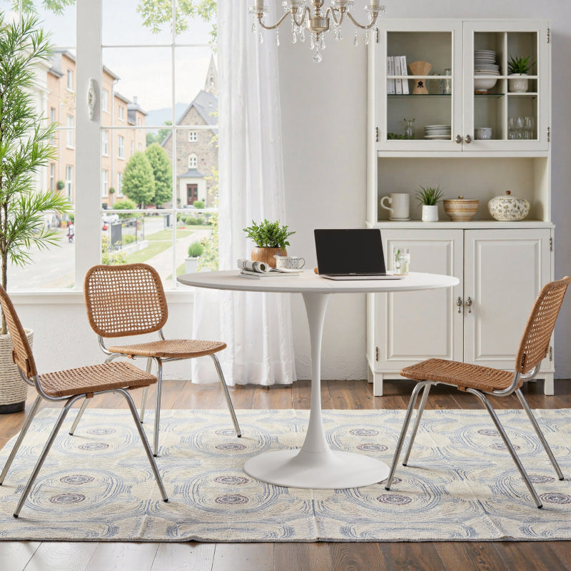 47.24"Modern Round Dining Table,Four Patchwork Tabletops with White Color Solid Wood Grain Table Top,Metal Base Dining Table, End Table Leisure Coffee Table