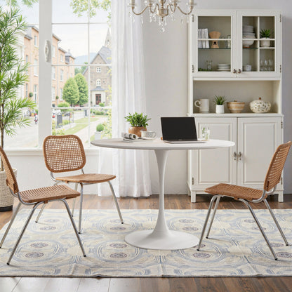 47.24"Modern Round Dining Table,Four Patchwork Tabletops with White Color Solid Wood Grain Table Top,Metal Base Dining Table, End Table Leisure Coffee Table