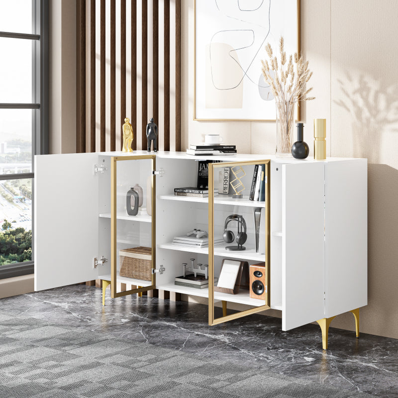 Elegantes 4-Tür Sideboard, Modernes Design, Grifflos, Viel Stauraum, Weiß
