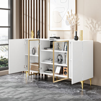 Elegantes 4-Tür Sideboard, Modernes Design, Grifflos, Viel Stauraum, Weiß