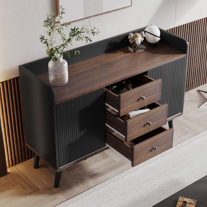 Sideboard mit drei Schubladen, exquisite Maserung. Sideboard für Schlafzimmer und Wohnzimmer, Moderne Holzfarbe-Sideboard mit Stauraumregalen. H80/L117,5/T40 cm