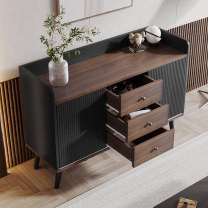Sideboard mit drei Schubladen, exquisite Maserung. Sideboard für Schlafzimmer und Wohnzimmer, Moderne Holzfarbe-Sideboard mit Stauraumregalen. H80/L117,5/T40 cm