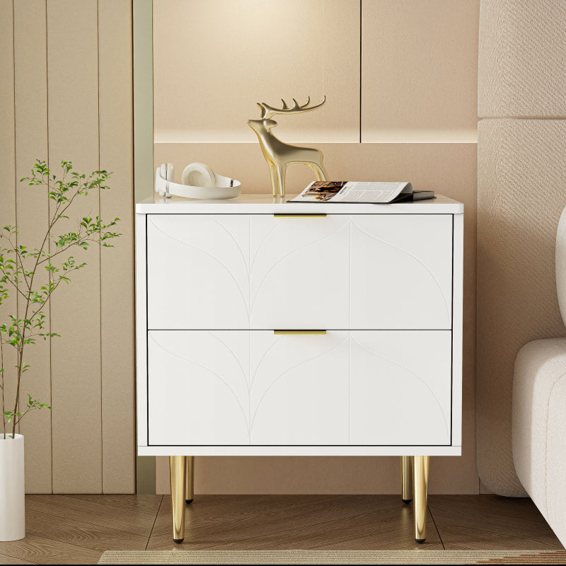 Moderner Nachttisch mit vergoldeten Füßen und Knöpfen, florales Muster, 2er-Set mit 2 Schubladen, lackiert, Ecken mit Anti-Bump-Design, 50B*40T*54H cm, weiß