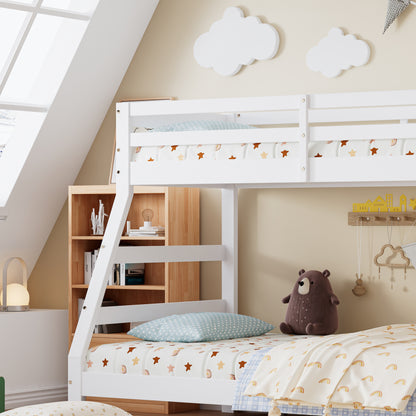 Etagenbett mit Rollbett, Kinderbett mit Leiterschrank und Handlauf, mit Fallschutzgitter an allen Seiten, Kiefer+MDF, Weiß, 90x190CM Rollbett, 90/120x200CM