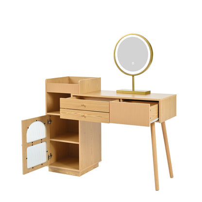 Schminktisch-Set, Kosmetiktisch mit LED-Spiegel und 3-Farbiger Beleuchtung, Schminktisch aus Holz für Schlafzimmerstudio - Maße: B120/H90/T40 cm(ohne Hocker) (Old sku: RN3198724AAA)