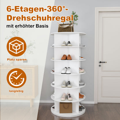 Drehbares Schuhregal 6 Etagen, 360°, Platzsparend, 24 Paar, Weiß, 138,5 cm