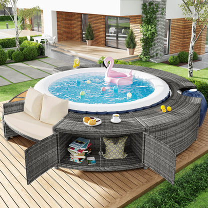 Garten-Lounge-Set mit runder Couch, Gartenmöbel-Set, Lounge-Set, für Whirlpool und Pool, mit verstellbaren Füßen, inklusive Kissen, Möbel für Terrasse, Garten oder Poolbereich(previous sku:HW00004AAA)