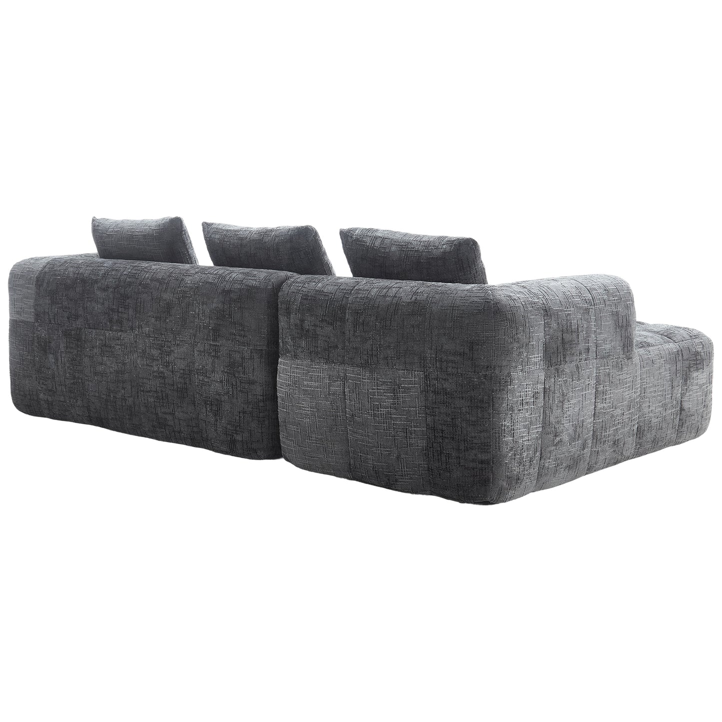 Modernes Sektionssofa, L-Sofa, 3-Sitzer-Sofa, keine Installation erforderlich, Chenille-Sofa mit Chaiselongue und Armlehnen, 3 Kissen, Seitentasche für Fernbedienung, Grau