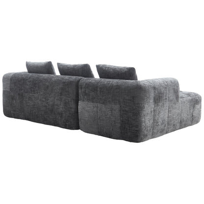Modernes Sektionssofa, L-Sofa, 3-Sitzer-Sofa, keine Installation erforderlich, Chenille-Sofa mit Chaiselongue und Armlehnen, 3 Kissen, Seitentasche für Fernbedienung, Grau