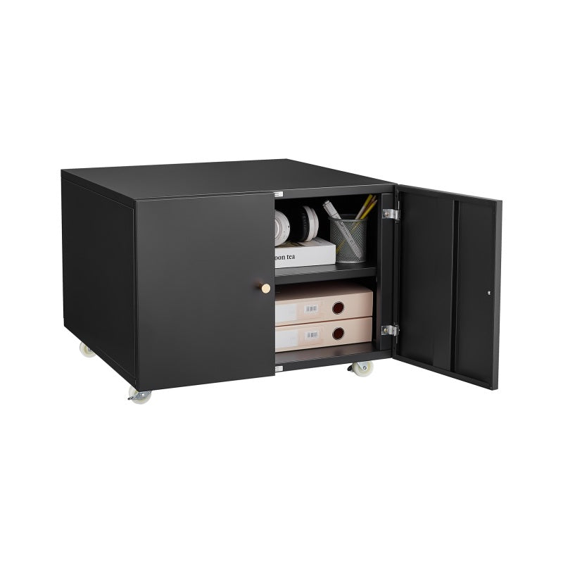 Metal Printer Stand with Storage Mobile Printer Tables for Small Spaces with Door Adjustable Shelf File Cabinet on Wheels for Home Office (Black)