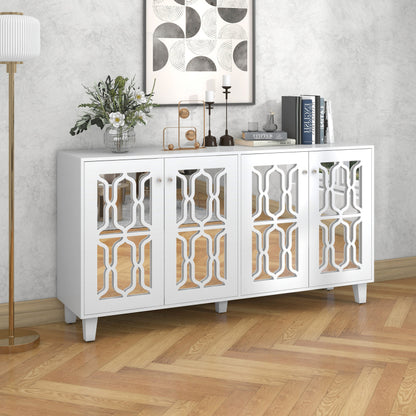 Weiß verspiegelte Anrichte mit kühlen Kristallgriffen, Vier Türen, mit beweglichem Laminat.für Wohn- und Esszimmer, 160 x 40 x 84cm