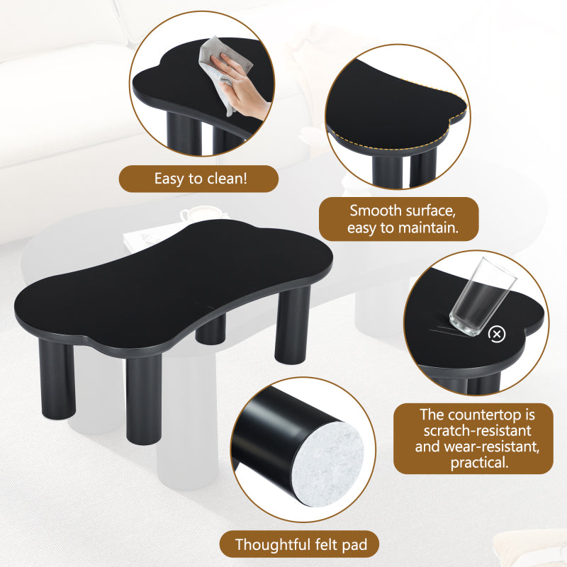 Unregelmäßiger Couchtisch in Knochenform mit 2 kleinen Bänken, großer Couchtisch L 113 cm, B 58 cm, H 40,5 cm, Tischplatte aus MDF und Beine aus PVC mit Filzboden, unregelmäßiger Couchtisch