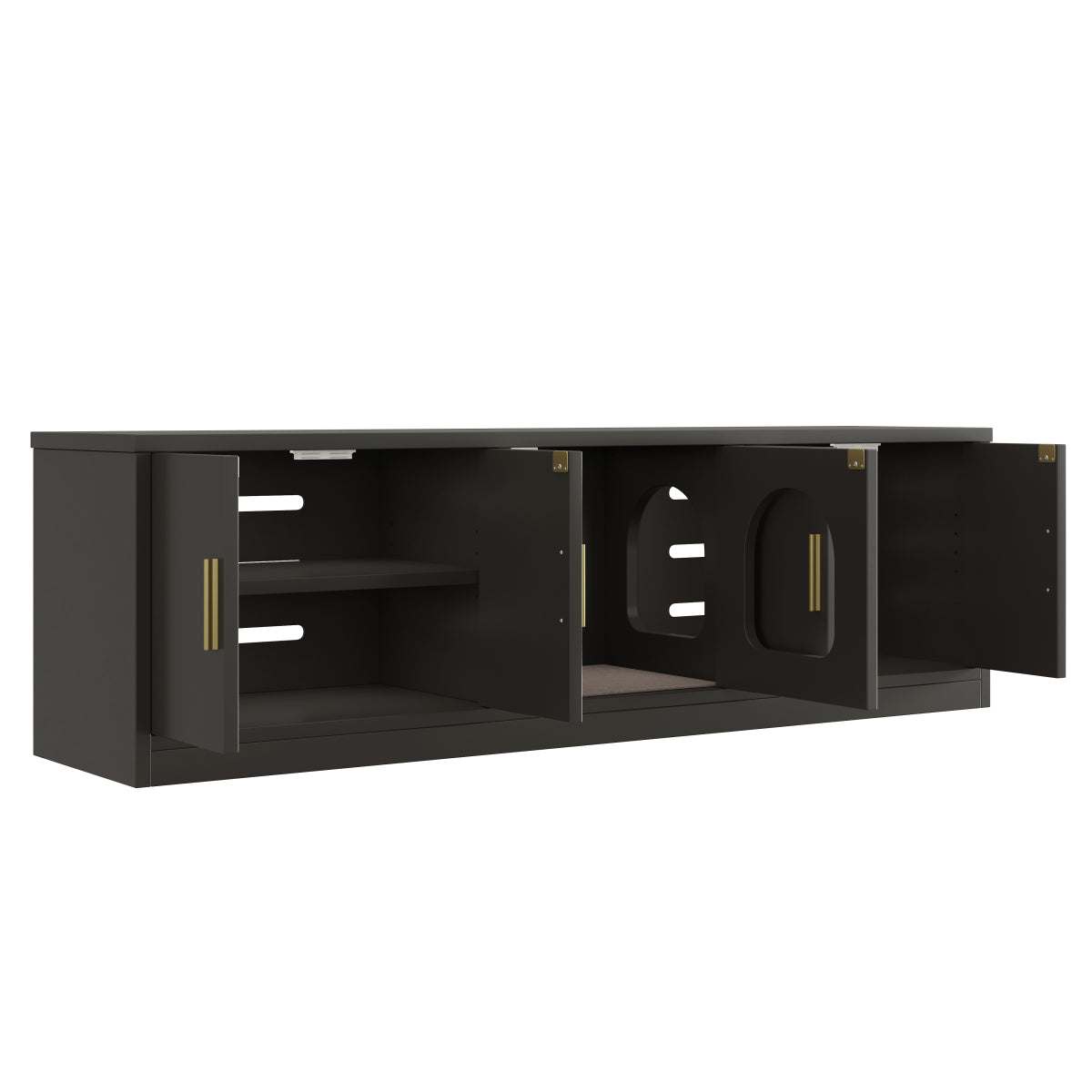 Versteckter Katzenschrank 140x40x45,5cm - 4-in-1 Katzenmöbel & Schuhbank, Katzentoilettenschrank mit Belüftung & Kratzmatte, Schwarz