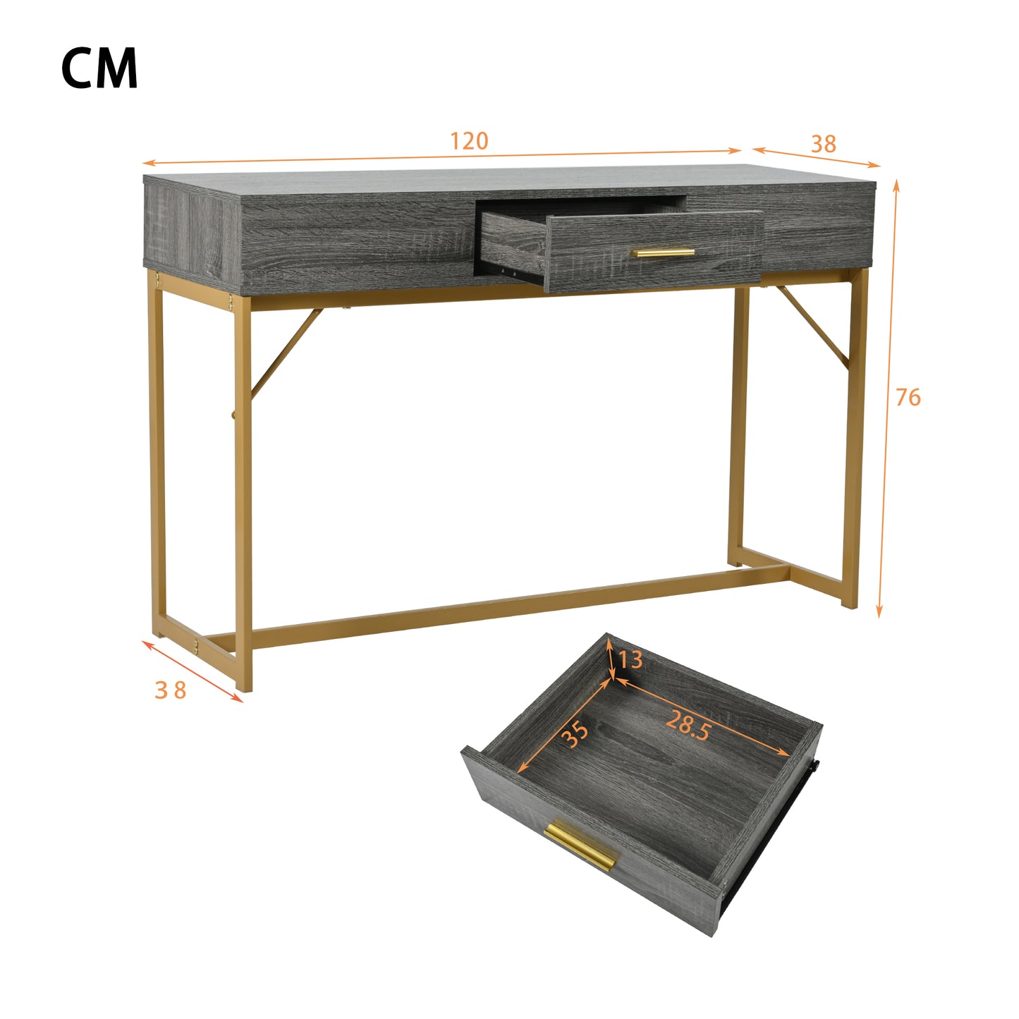 Konsolentisch,Flurtisch mit 2 Schublade ,Leichter Luxus-Stil Beistelltisch, Grau/Gold