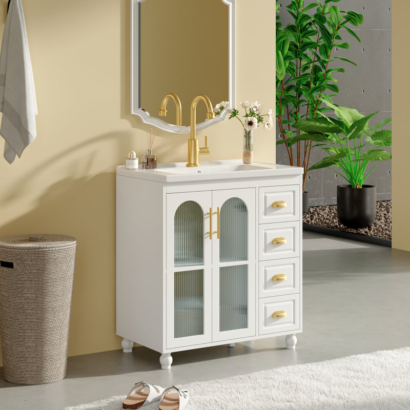 Badmöbel Einzel Waschtisch mit Unterschrank 80cm mit Keramik-Waschbecken,weiß