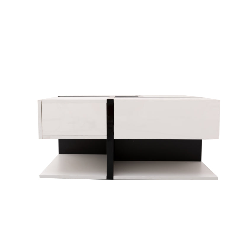 Hochglanz-Couchtisch, Tisch mit 4 Schubladen, einzigartige Farbabstimmung und Liniendesign, Stauraum unten. 78*78*36cm